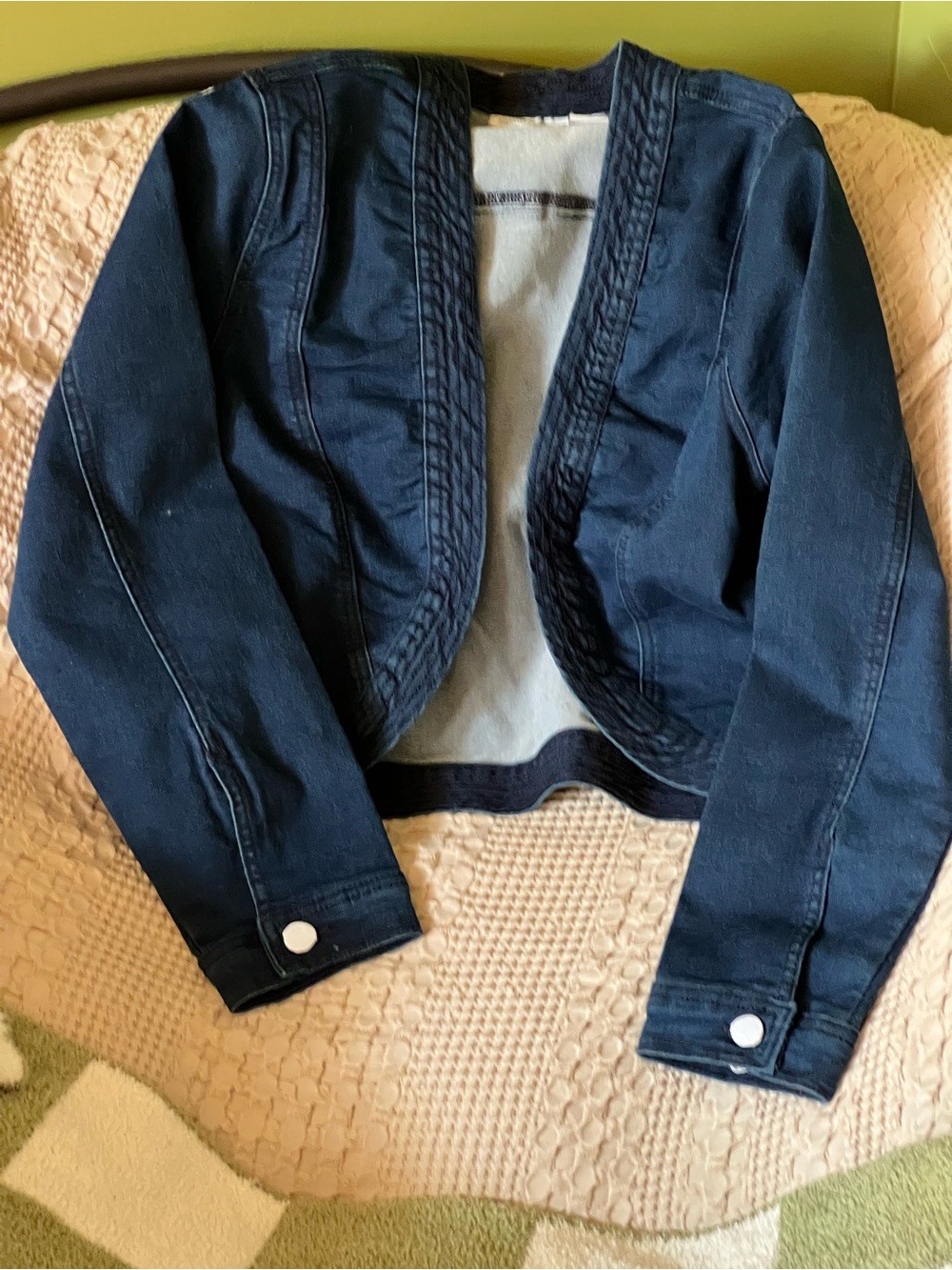 Vintage Country Store lightweight Navy layerable Cropped Jacket W/Braided Trim